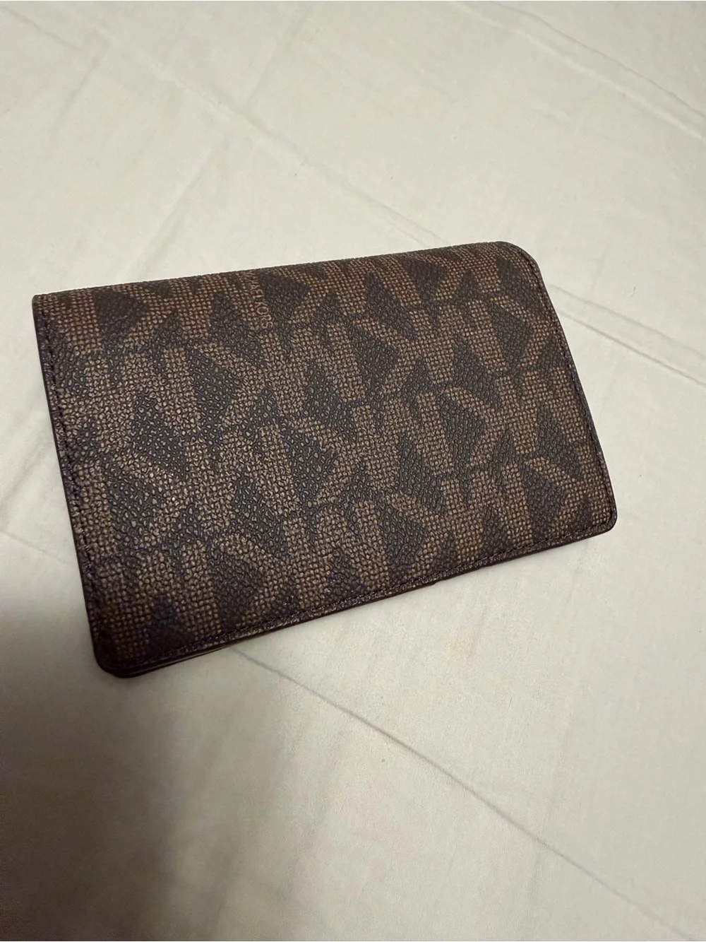 Michael Kors Women’s Dark Brown MK Logo Card Holder with Gold Logo